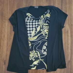 Judith Black and Green Patterned 2 Piece Attached Blouse - 1X